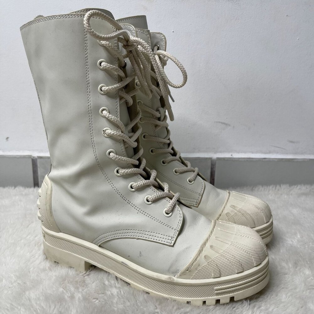 Christian Dior Women's White Lace Up Combat Leather Boot Shoes Size 40 - Picture 3 of 15